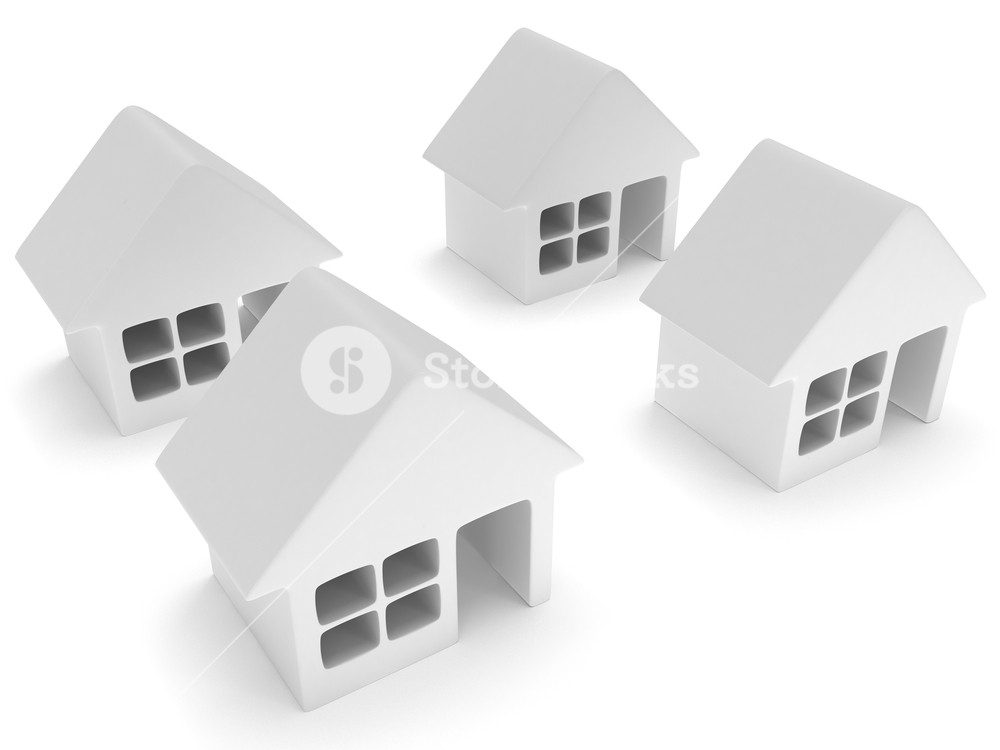1000x750 White Blank Houses On White Render Icon Real Estate, Rent