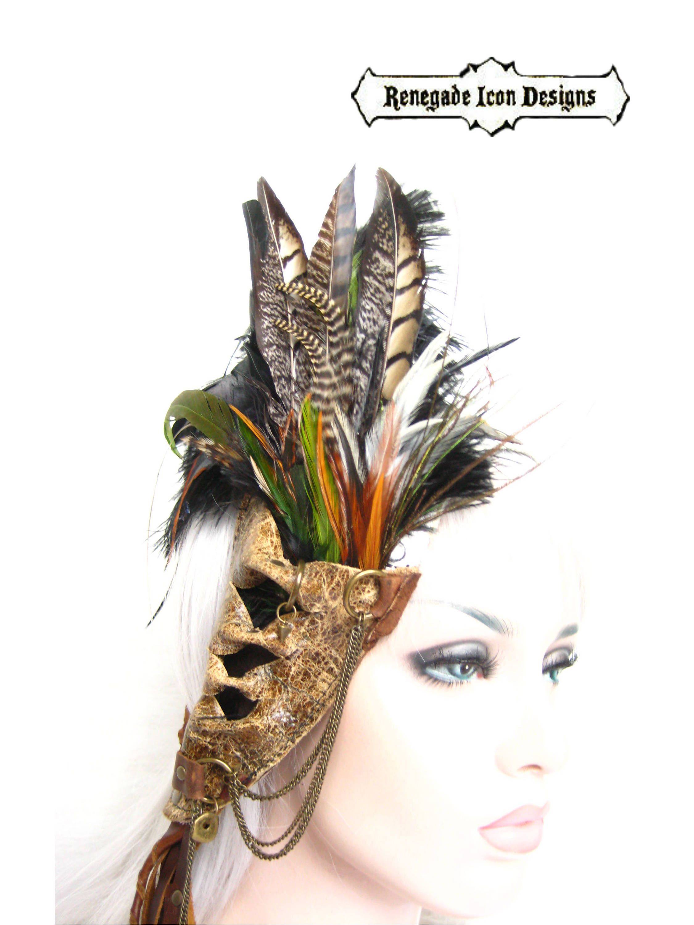2250x3000 Tribal Feather Headpiece, Sculptural Leather Headwear