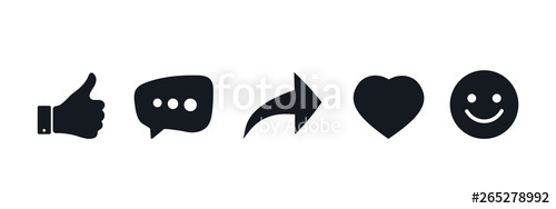 500x188 Like, Comment, Share, Repost, Comment, Heart And Smile Icons Set