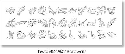 436x188 Reptile Icon Set, Outline Style, Art Print Barewalls Posters