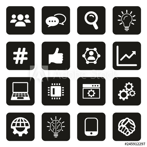 500x500 Research Development Process Icons White On Black