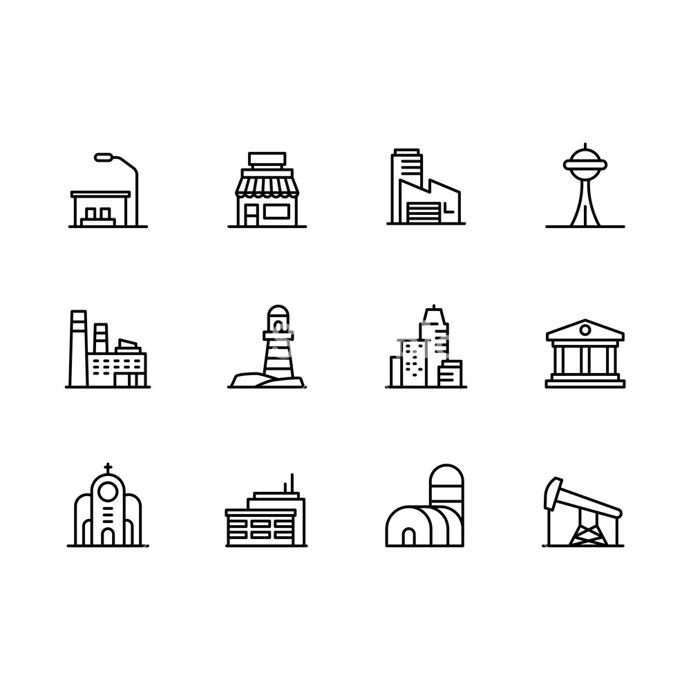 1000x1000 Modern City Building Icon Symbols Set Contains Icon Cafe