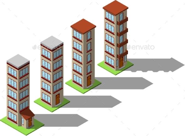 590x434 Set Of Isometric Residential Buildings In Simple Design