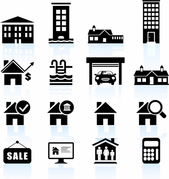 567x600 Residential Real Estate Black And White Icon Set Free Vector