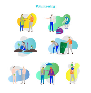 292x300 Vector Illustration With Volunteering Icon Collection Set