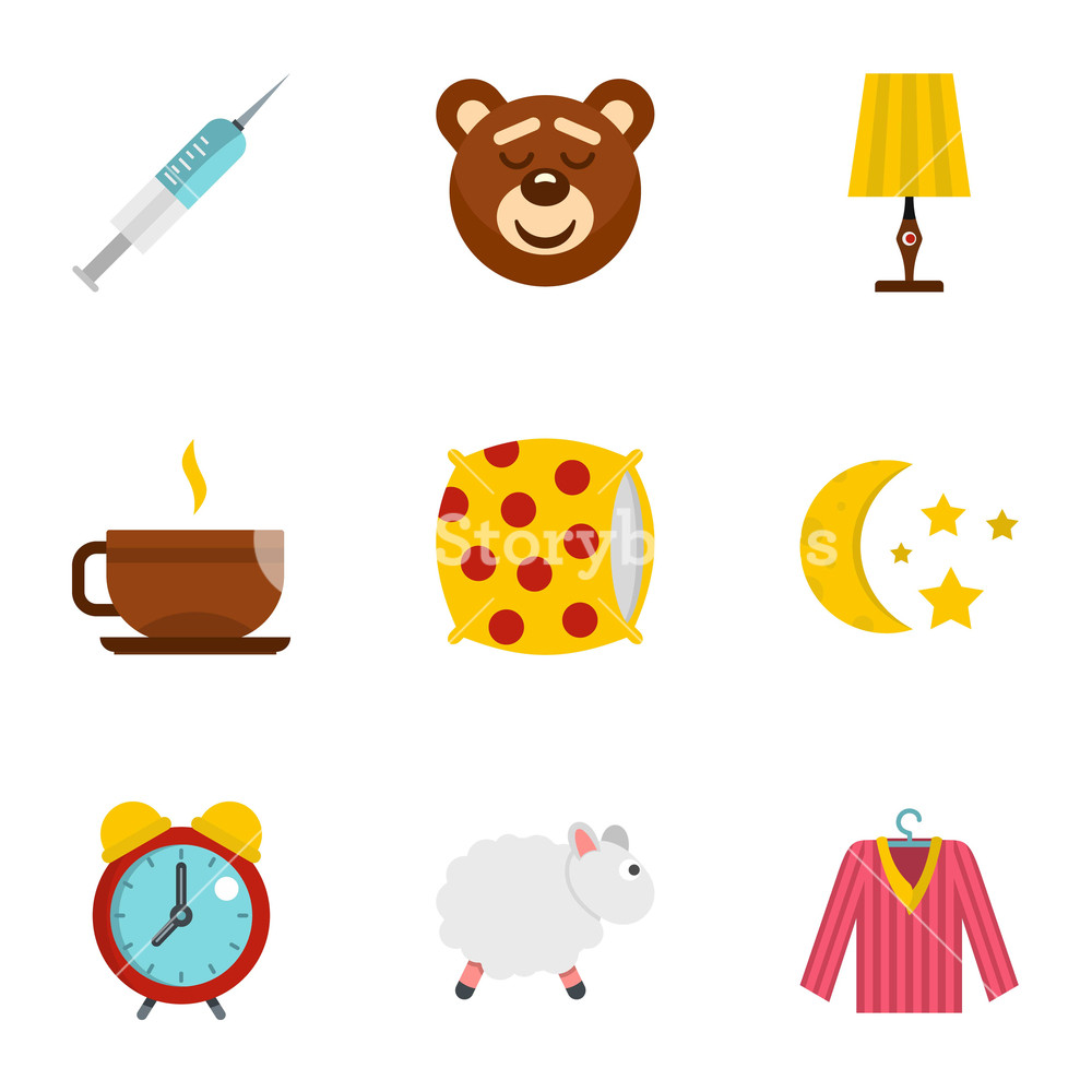 1000x1000 Bed Time Rest Icon Set Flat Style Set Of Bed Time Rest Vector