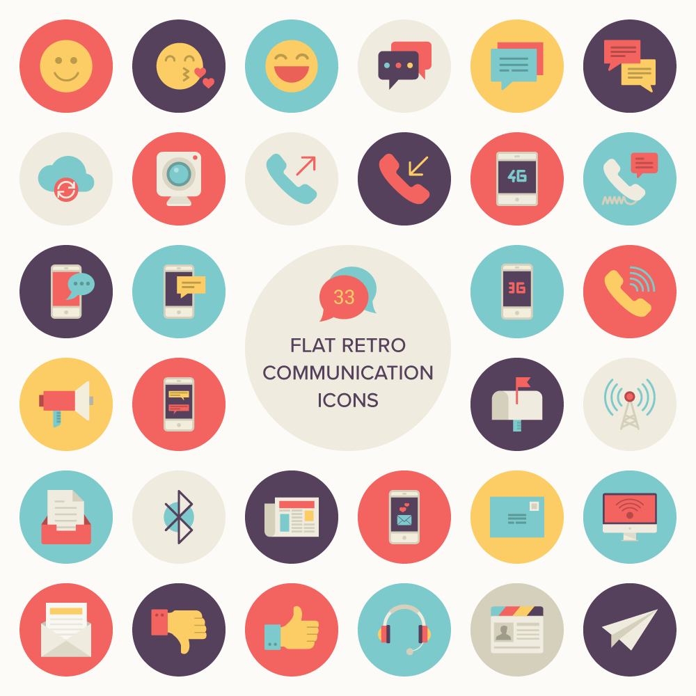 1000x1000 Freebie Flat Retro Communications Icon Set Icons, Png