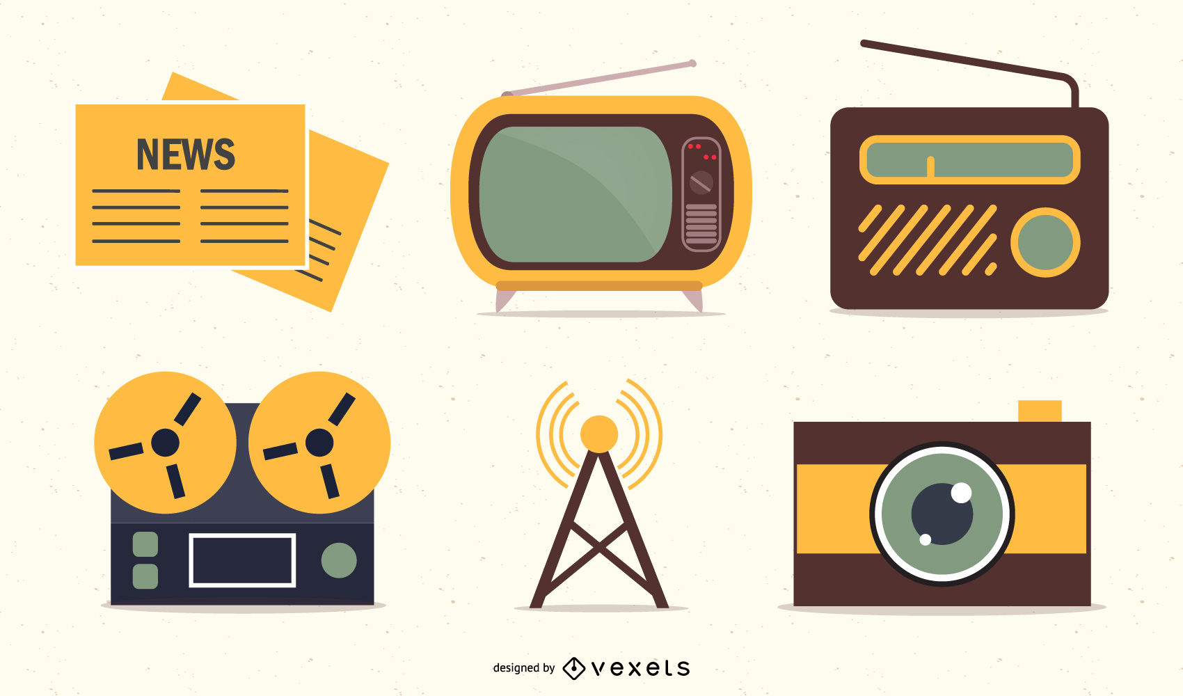 1700x1000 Media Publishing Retro Icon Set