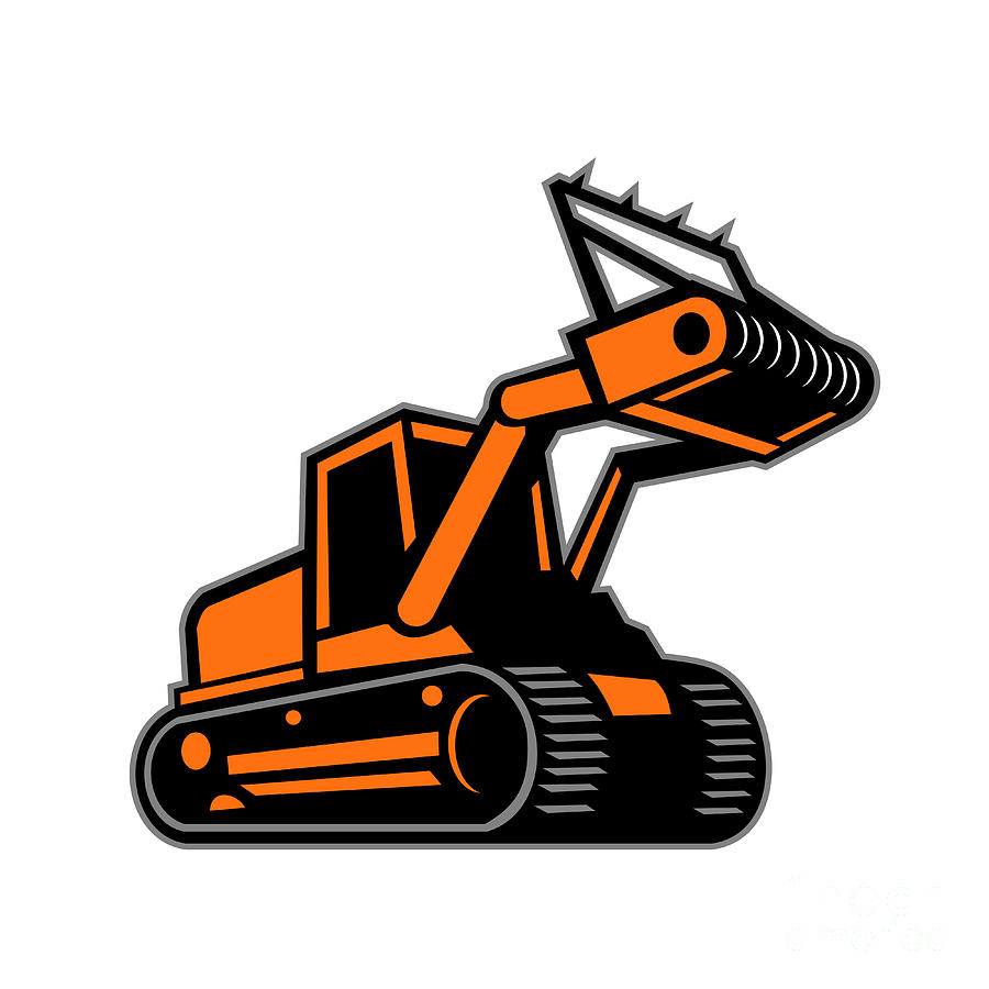 900x900 Tracked Mulching Tractor Icon Retro Digital Art