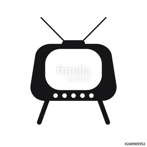 500x500 Retro Tv Icon In Flat Style, Black And White Retro Tv Icon, Vector