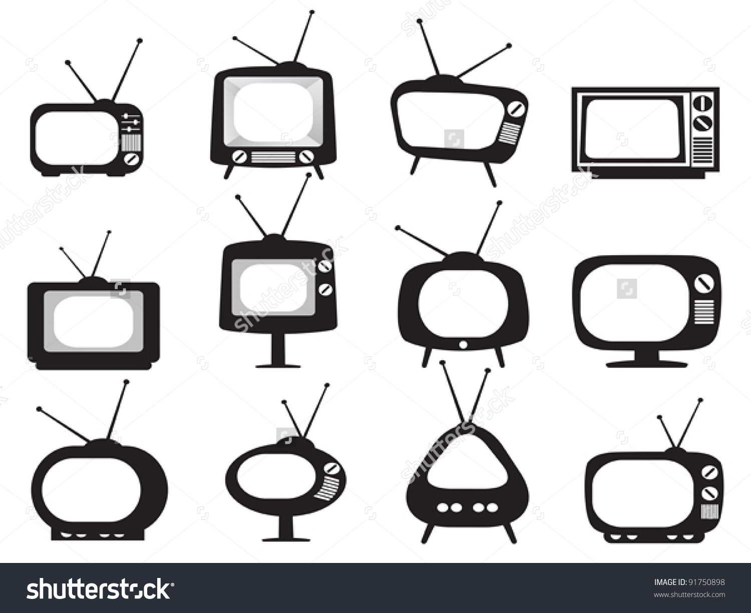 1500x1225 Black Retro Tv Icons Set Lasercut Tv Icon, Vintage Television