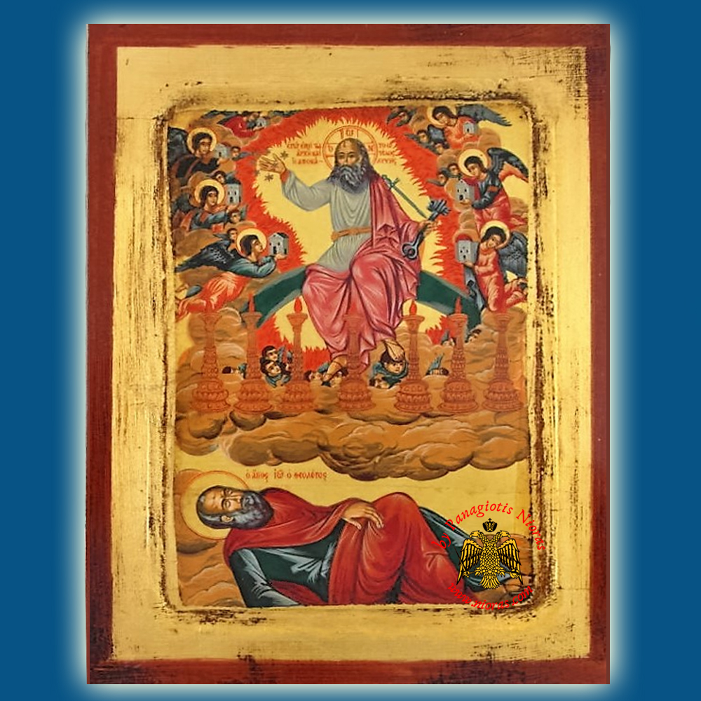 1000x1000 Saint John The Revelation Byzantine Wooden Icon On Canvas, Hand