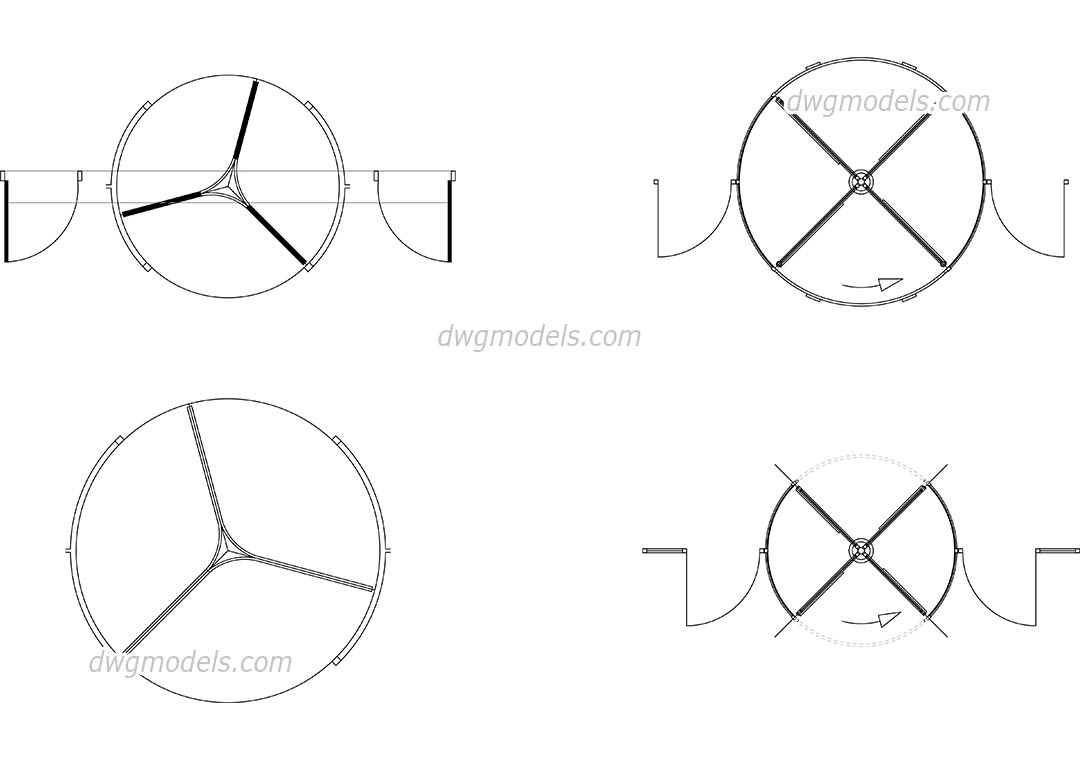 1080x760 Revolving Doors Dwg, Free Cad Blocks Download