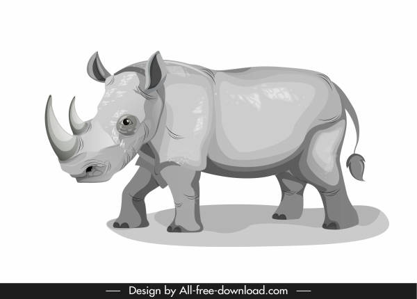 600x430 Rhino Icon Cartoon Sketch Grey Design Free Vector In Adobe