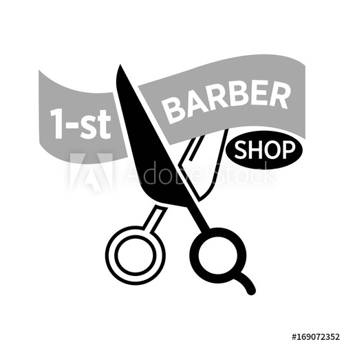 500x500 Barber Shop Vector Icon Template Of Scissors Cutting Ribbon
