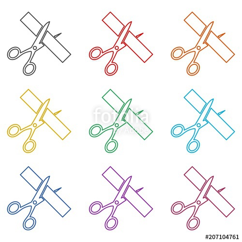 500x500 Scissors Cut Ribbon, Cutting Ribbon Icon, Color Icons Set Stock