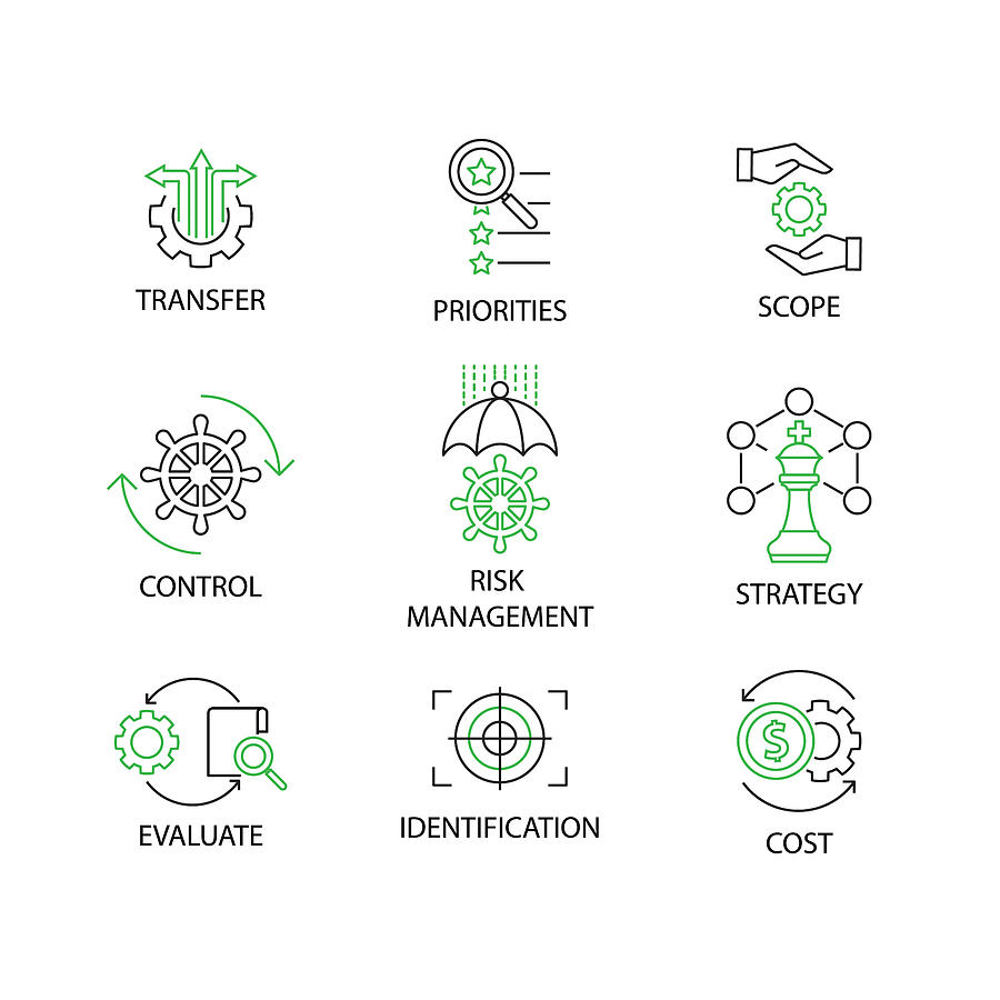 900x900 Modern Flat Thin Line Icon Set In Concept Of Risk Management