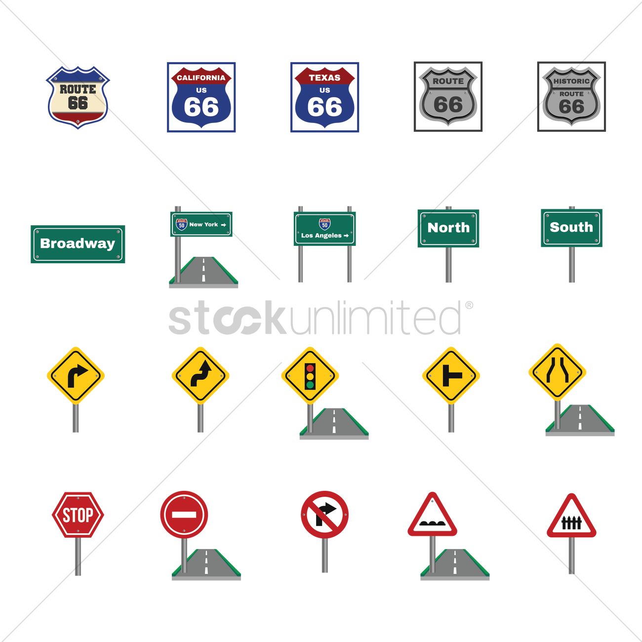 1300x1300 Set Of Road Sign Icons Vector Image