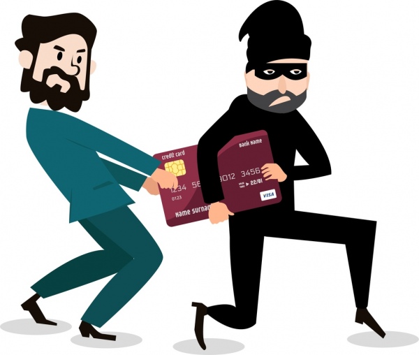 600x508 Credit Card Advertisement Businessman Robber Icons Cartoon Design