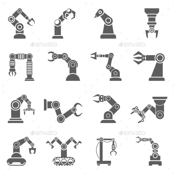 Robotic Arm Black Icons Set 590x590 Robotic Arm Black Icons Set