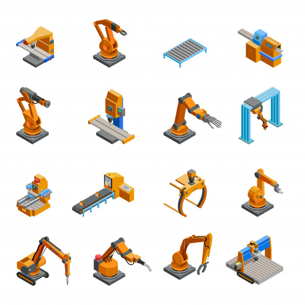 Robotic Mechanical Arm Isometric Icons Set Vector Free Download 626x626 Robotic Mechanical Arm Isometric Icons Set Vector Free Download