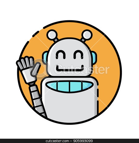 450x464 Round Robot Icon Line Style On White Background Stock Vector