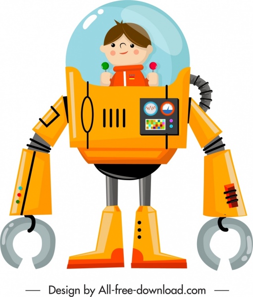 511x600 Spaceman Robot Icon Colored Cartoon Design Free Vector In Adobe