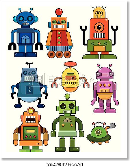 450x580 Free Art Print Of Cartoon Robot Icon Set Freeart