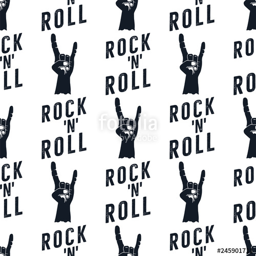 500x500 Rock N Roll Pattern With Hand Sign Icon And Typography Elements