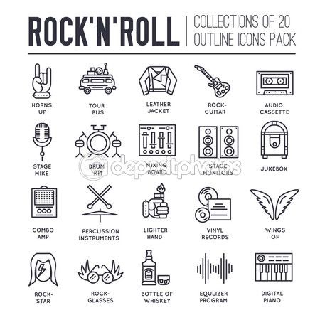 450x450 Rock N Roll Circle Outline Icons Collection Set Music Equipment