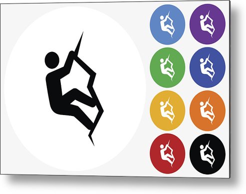 493x388 Rock Climbing Icon On Flat Color Circle Buttons Metal Print