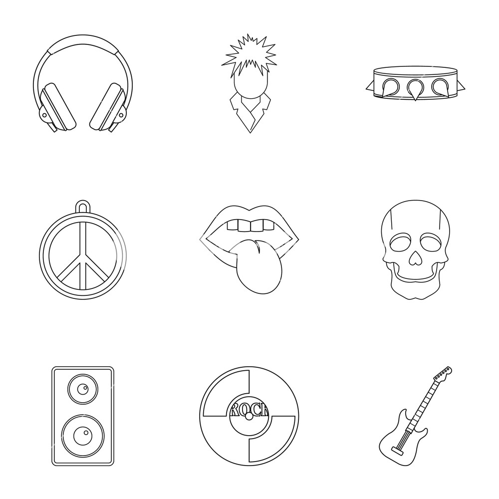 1000x1000 Rock Music Festival Icon Set Outline Set Of Rock Music Festival