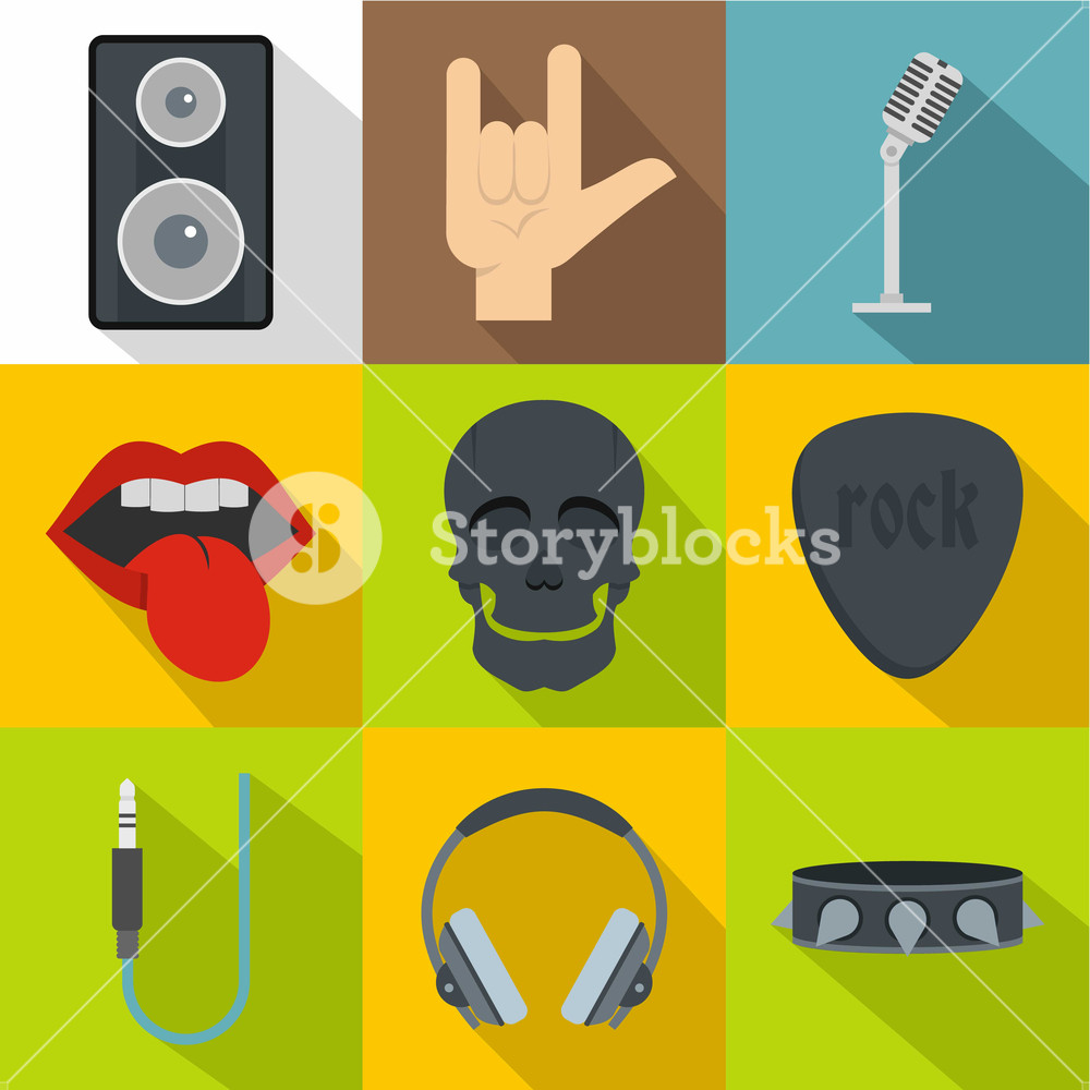 1000x1000 Rock Music Icon Set Flat Style Set Of Rock Music Vector Icons