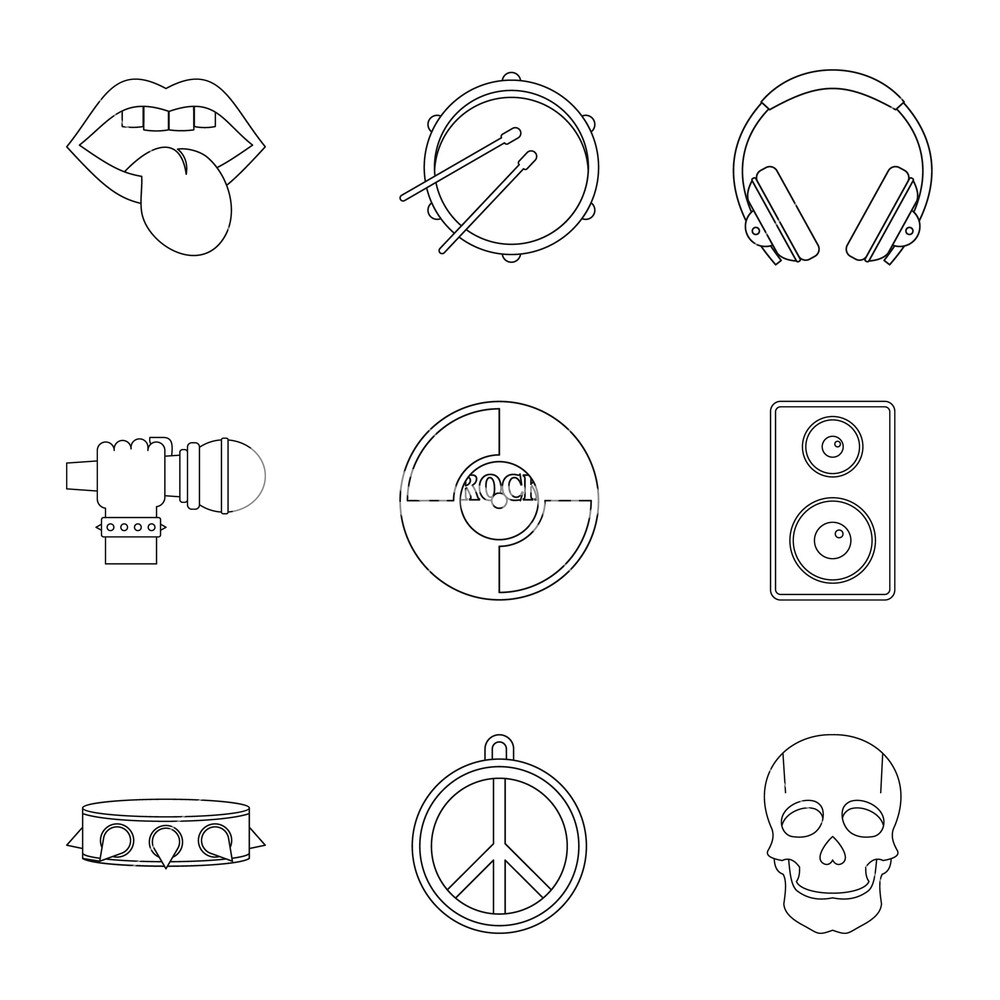 1000x1000 Rock Music Icon Set Outline Set Of Rock Music Vector Icons