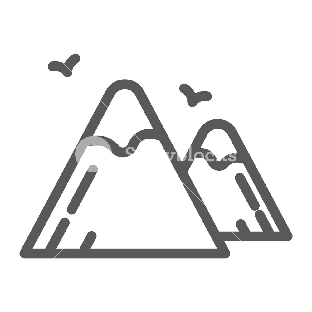 1000x1000 Mountains Line Icon, Nature And Landscape, Rock Sign, Vector