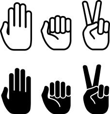 227x235 Rock, Paper, Scissors Black And White Royalty Free Vector Icon Set