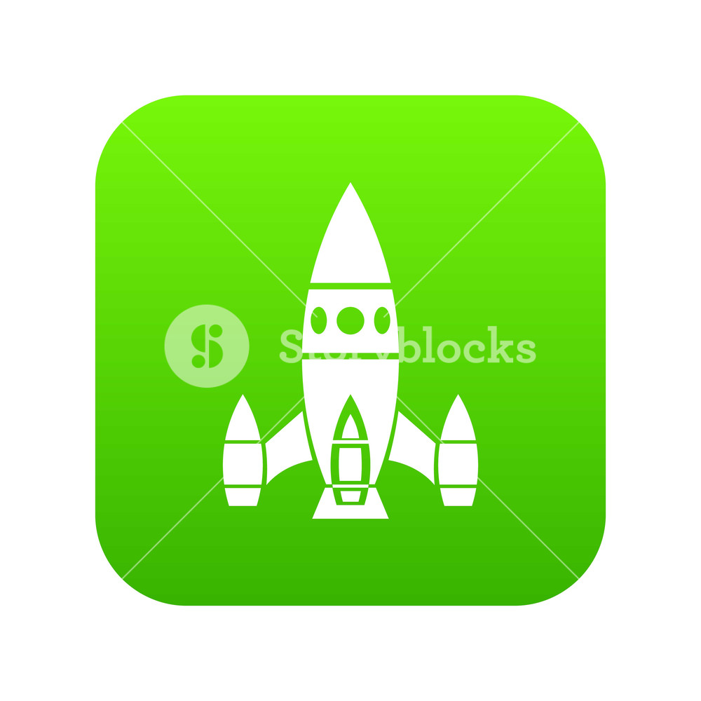 1000x1000 Rocket Ship Icon Green Vector Isolated On White Background Royalty