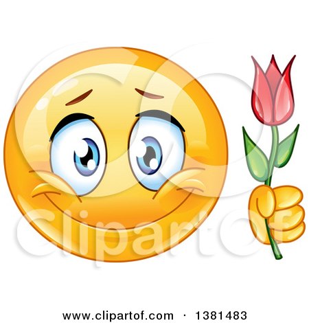 450x470 Clipart Of A Romantic Yellow Smiley Face Emoticon Emoji Holding