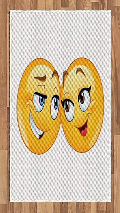 420x741 Ambesonne Emoji Area Rug, Loving Emoticons Couple