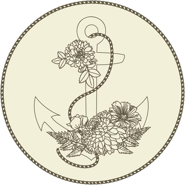 600x600 Hipster Rustic Anchor Flower And Rope Icon Vinyl Decal Sticker
