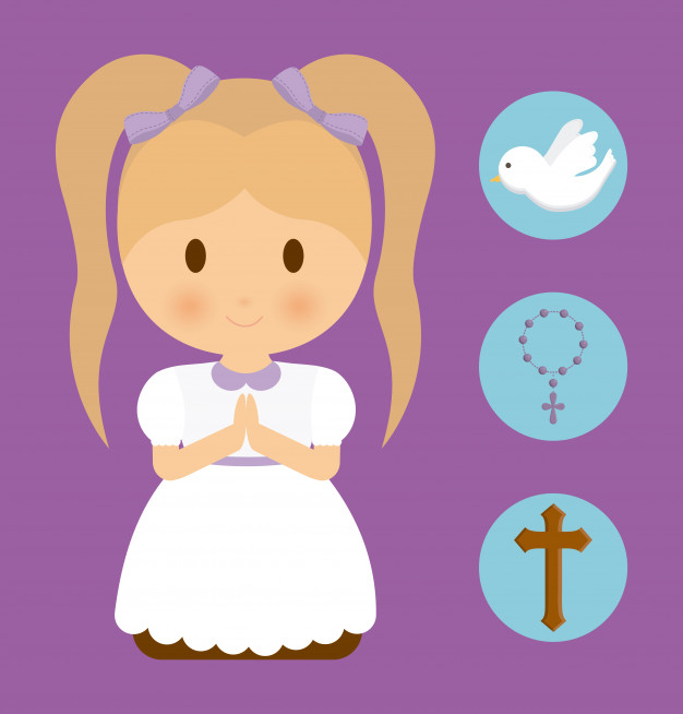626x654 Girl Kid Cartoon Dove Cross Rosary Icon Vector Premium Download