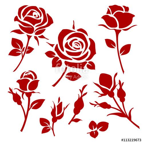 500x500 Rose Icon Set Of Decorative Roses Silhouettes Stock Image