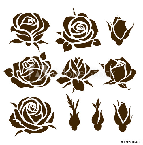 496x500 Vector Set Of Decorative Rose Icon Flower Silhouette