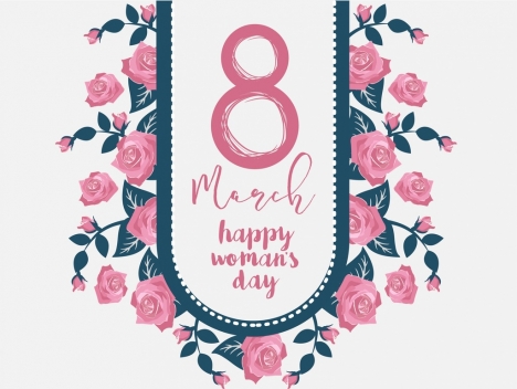 468x352 Women Day Banner Pink Decor Blooming Roses Icon Vectors Stock