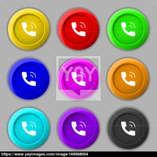 512x512 Phone Icon Sign Symbol On Nine Round Colourful Buttons Vector