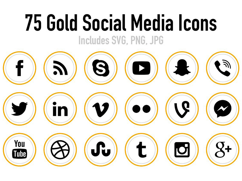 800x600 Gold Round Double Outline Social Media Icons On Creative Mark