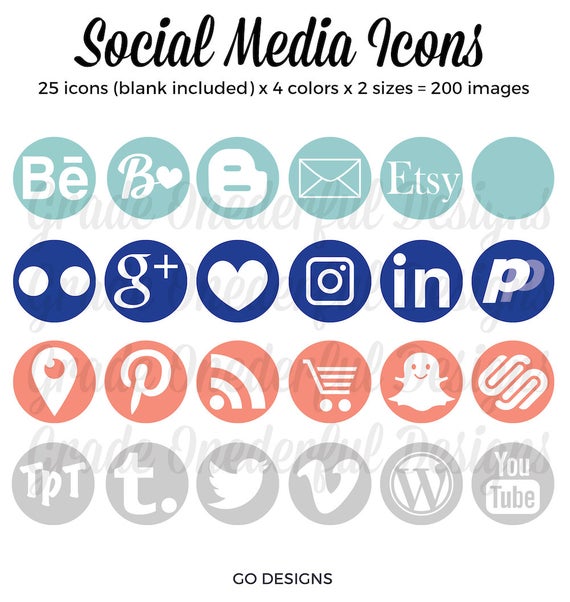 570x602 Round Social Media Icons Flat Social Vector Icons Simple Etsy