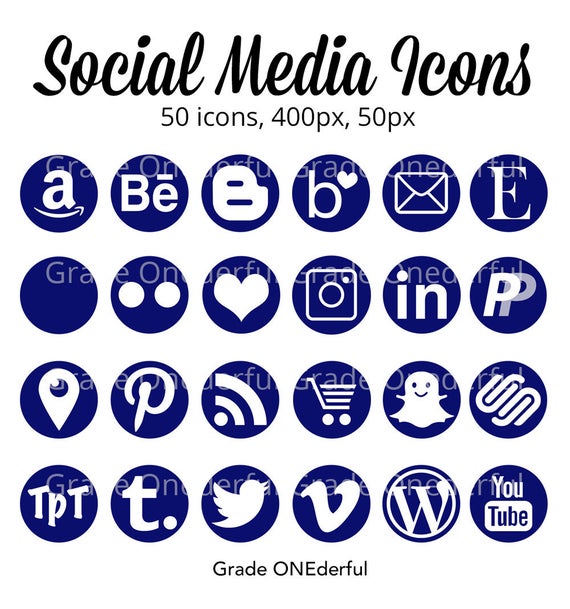570x609 Round Social Media Icons Navy Social Icons Large And Small Etsy
