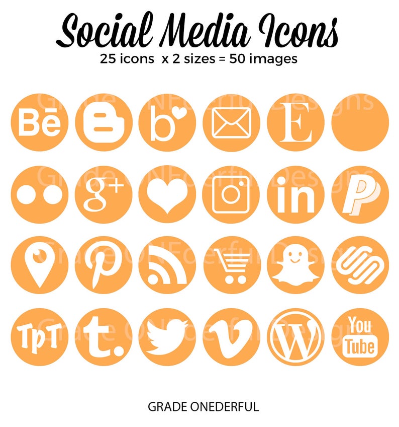 794x848 Round Social Media Icons Orange Blog Buttons Social Media Etsy
