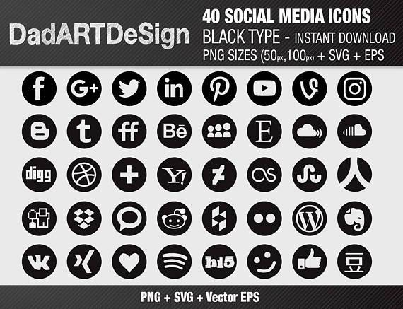 570x437 Social Media Icons Set Round Black Dadartdesign